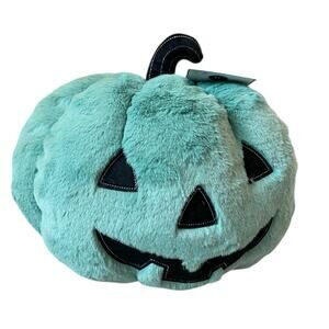 Martha Stewart Halloween Jack-O-Lantern Pillow 11x14 Plush Pumpkin Green Blue